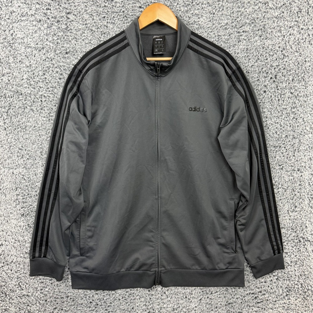 Adidas Jacket Mens 2XL Gray 3-Stripes Track Full Zip Zipper Pockets Athletic